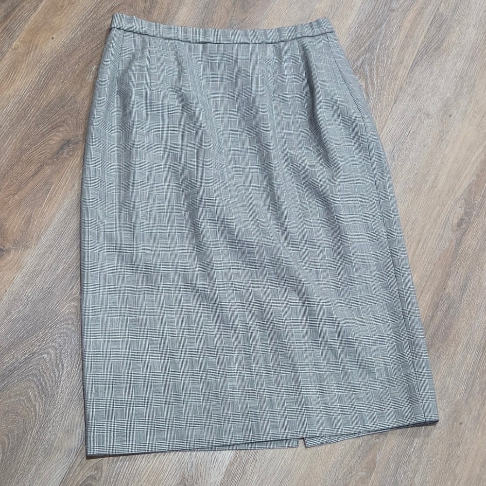Pendleton Vintage Wool Glen Plaid Pencil Skirt Grey Black Check Size 12 USA Made